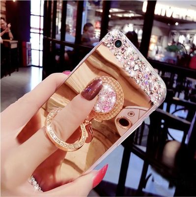 3D おしゃべりのダイヤモンドの電話箱、指リング ホールダーが付いているAppleミラーの電話保護箱